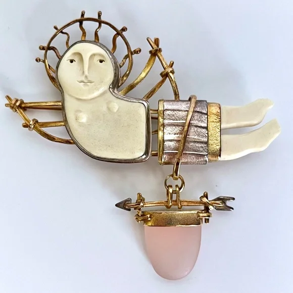 Carolyn Morris Bach  Winged Goddess Brooch 18K,  Fine Sterling Silver - Picture 6 of 13